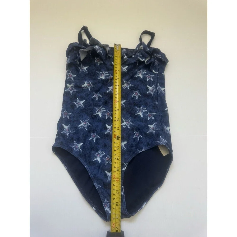 Abercrombie Kids Girls One Piece Swimsuit Size 13 14 Navy Blue Starfish Ruffle